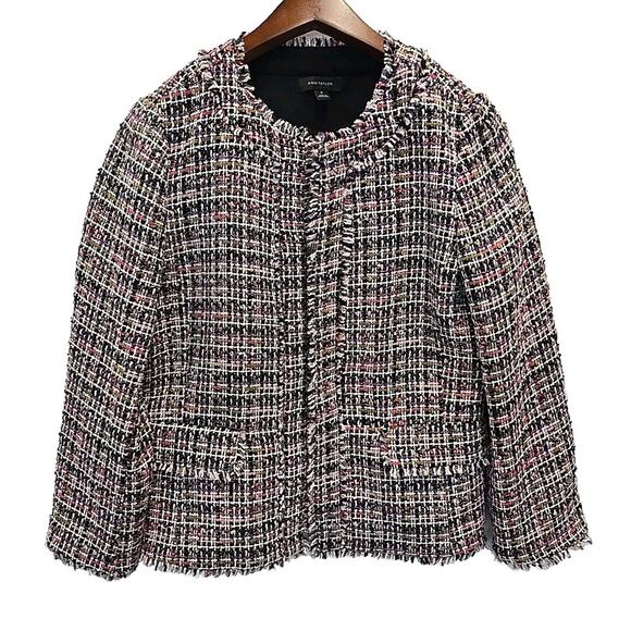 Ann Taylor Womens Fringe Tweed Blazer Size 10 Pink Multi Preppy Office - Picture 1 of 15